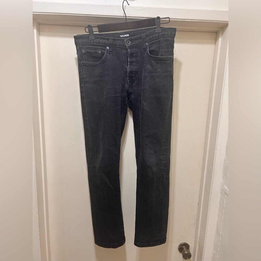 Baldwin Slim Straight Jeans Mens 32x30 Black 100% Cotton Button Fly USA